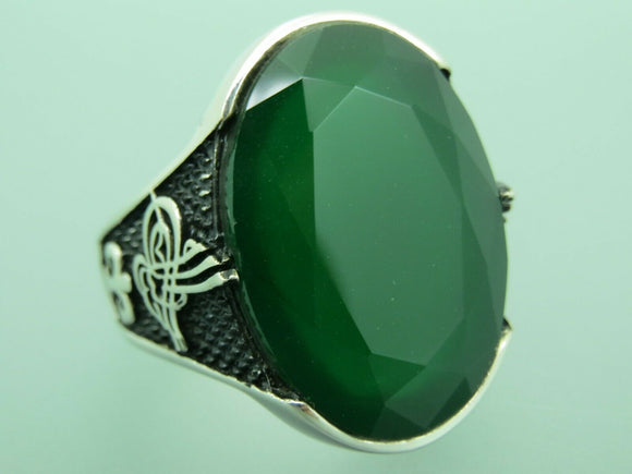 Turkish Handmade Jewelry 925 Sterling Silver Emerald Stone Mens Rings