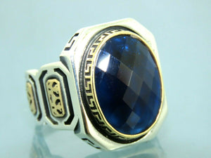 Turkish Handmade Jewelry 925 Sterling Silver Sapphire Stone Mens Rings