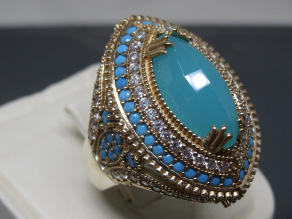 Turkish Handmade Jewelry 925 Sterling Silver Chalcedony Stone Ladies' Ring Sz 9