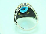 Turkish Handmade Jewelry 925 Sterling Silver Aquamarine Stone Mens Rings