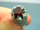 Turkish Handmade Jewelry 925 Sterling Silver Garnet Stone Mens Rings