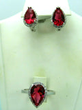 Turkish Handmade Jewelry 925 Sterling Silver Ruby Stone Women's Earrings & Ring Jewelry Set