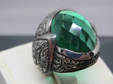 Turkish Handmade Jewelry 925 Sterling Silver Emerald Stone Mens Rings