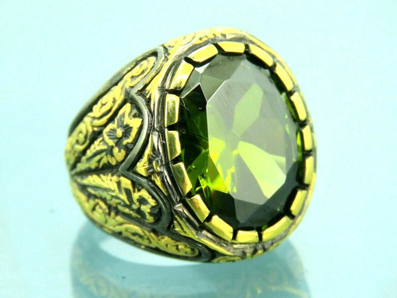 Turkish Handmade Jewelry 925 Sterling Silver Peridot Stone Men's Rings