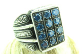 Turkish Handmade Jewelry 925 Sterling Silver Aquamarine Stone Mens Rings