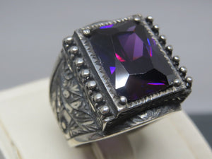 Turkish Handmade Jewelry 925 Sterling Silver Amethyst Stone Men's Rings