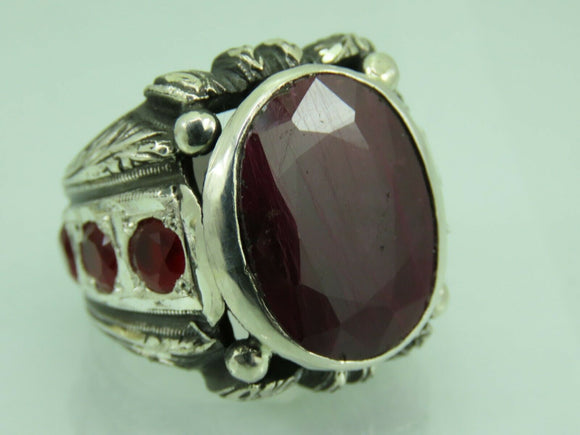 Turkish Handmade Jewelry 925 Sterling Silver Ruby Stone Mens Rings