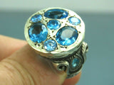 Turkish Handmade Jewelry 925 Sterling Silver Aquamarine Stone Mens Rings