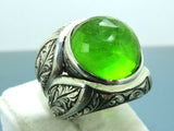 Turkish Handmade Jewelry 925 Sterling Silver Quartz Stone Engraved Mens Rings