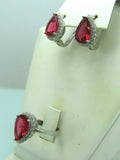 Turkish Handmade Jewelry 925 Sterling Silver Ruby Stone Women's Earrings & Ring Jewelry Set