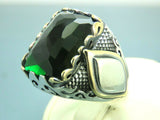 Turkish Handmade Jewelry 925 Sterling Silver Emerald Stone Mens Rings