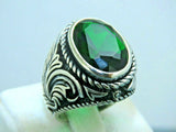 Turkish Handmade Jewelry 925 Sterling Silver Emerald Stone Men Ring Sz 10