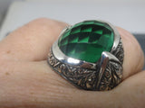 Turkish Handmade Jewelry 925 Sterling Silver Emerald Stone Mens Rings