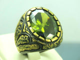 Turkish Handmade Jewelry 925 Sterling Silver Peridot Stone Men's Rings