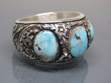 Turkish Handmade Jewelry 925 Sterling Silver Turquoise Stone Engraved Mens Rings