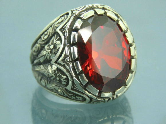 Turkish Handmade Jewelry 925 Sterling Silver Ruby Stone Mens Rings