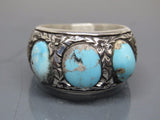 Turkish Handmade Jewelry 925 Sterling Silver Turquoise Stone Engraved Mens Rings