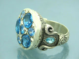 Turkish Handmade Jewelry 925 Sterling Silver Aquamarine Stone Mens Rings