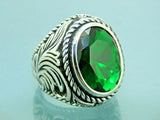 Turkish Handmade Jewelry 925 Sterling Silver Emerald Stone Men Ring Sz 10