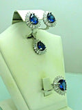 Turkish Handmade Jewelry 925 Sterling Silver Sapphire Stone Women's Earrings, Pendant & Ring Jewelry Set