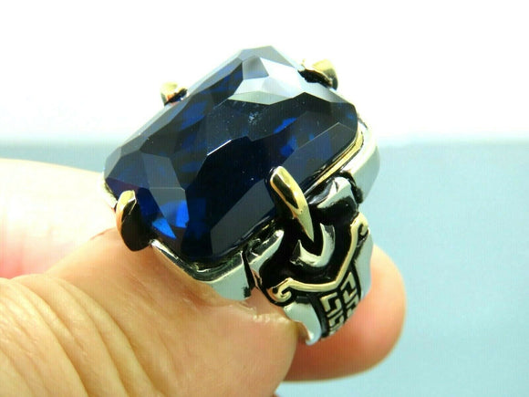 Turkish Handmade Jewelry 925 Sterling Silver Sapphire Stone Mens Rings