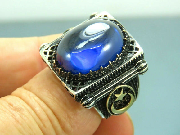 Turkish Handmade Jewelry 925 Sterling Silver Sapphire Stone Mens Rings