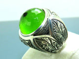 Turkish Handmade Jewelry 925 Sterling Silver Quartz Stone Engraved Mens Rings