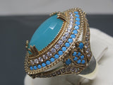 Turkish Handmade Jewelry 925 Sterling Silver Chalcedony Stone Ladies' Ring Sz 9