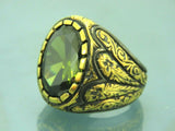 Turkish Handmade Jewelry 925 Sterling Silver Peridot Stone Men's Rings