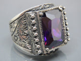 Turkish Handmade Jewelry 925 Sterling Silver Amethyst Stone Men's Rings