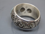 Turkish Handmade Jewelry 925 Sterling Silver Turquoise Stone Engraved Mens Rings