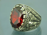 Turkish Handmade Jewelry 925 Sterling Silver Ruby Stone Mens Rings