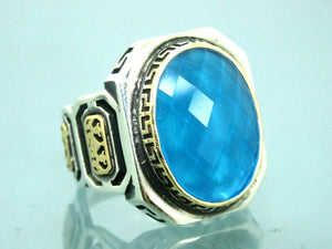 Turkish Handmade Jewelry 925 Sterling Silver Aquamarine Stone Mens Rings