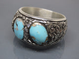 Turkish Handmade Jewelry 925 Sterling Silver Turquoise Stone Engraved Mens Rings