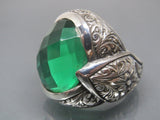 Turkish Handmade Jewelry 925 Sterling Silver Emerald Stone Mens Rings