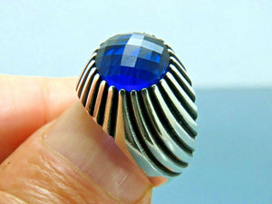 Turkish Handmade Jewelry 925 Sterling Silver Sapphire Stone Mens Rings