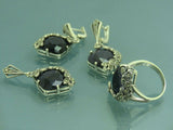 Turkish Handmade Jewelry 925 Sterling Silver Aventurine Stone Women's Earrings, Pendant & Ring Jewelry Set