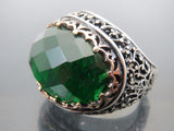 Turkish Handmade Jewelry 925 Sterling Silver Emerald Stone Mens Rings