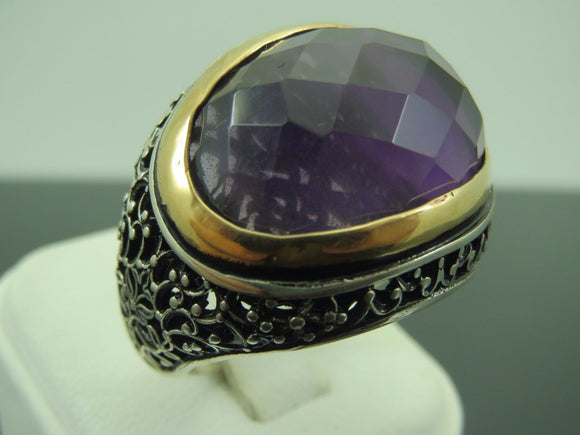 Turkish Handmade Jewelry 925 Sterling Silver Amethyst Stone Mens Rings