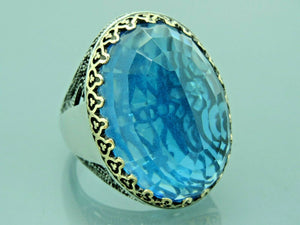 Turkish Handmade Jewelry 925 Sterling Silver Aquamarine Stone Mens Rings