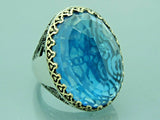 Turkish Handmade Jewelry 925 Sterling Silver Aquamarine Stone Mens Rings