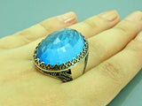 Turkish Handmade Jewelry 925 Sterling Silver Aquamarine Stone Mens Rings