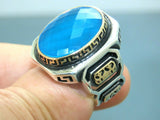 Turkish Handmade Jewelry 925 Sterling Silver Aquamarine Stone Mens Rings