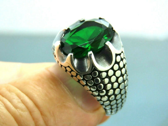 Turkish Handmade Jewelry 925 Sterling Silver Emerald Stone Mens Rings