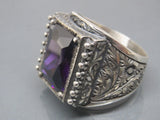 Turkish Handmade Jewelry 925 Sterling Silver Amethyst Stone Men's Rings