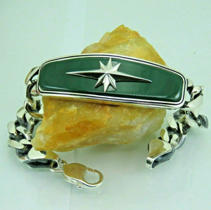 Turkish Handmade Jewelry 925 Sterling Silver Agate Stone Star Design Mens Bracelets