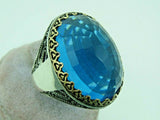 Turkish Handmade Jewelry 925 Sterling Silver Aquamarine Stone Mens Rings