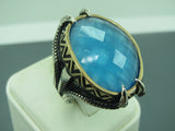 Turkish Handmade Jewelry 925 Sterling Silver Aquamarine Stone Mens Rings