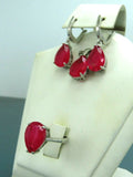 Turkish Handmade Jewelry 925 Sterling Silver Ruby Stone Women's Earrings, Pendant & Ring Jewelry Set