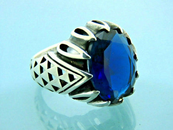 Turkish Handmade Jewelry 925 Sterling Silver Sapphire Stone Mens Rings